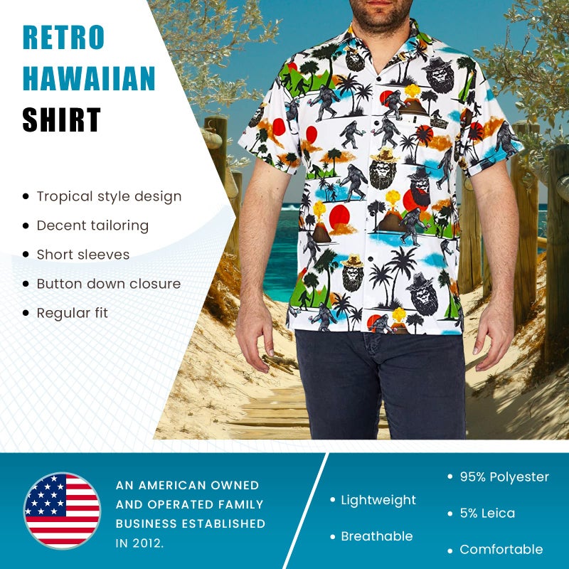 Funny Guy Mugs Mens Bigfoot Hawaiian Print Button Down Short Sleeve Shirt, 2X-Large - Image 3